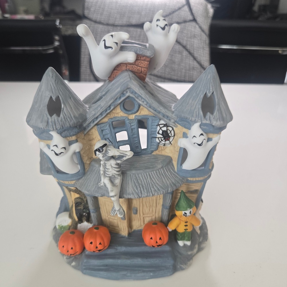 PartyLite Haunted House Tealight Candle Holder Halloween Ghost Skeleton P7311.